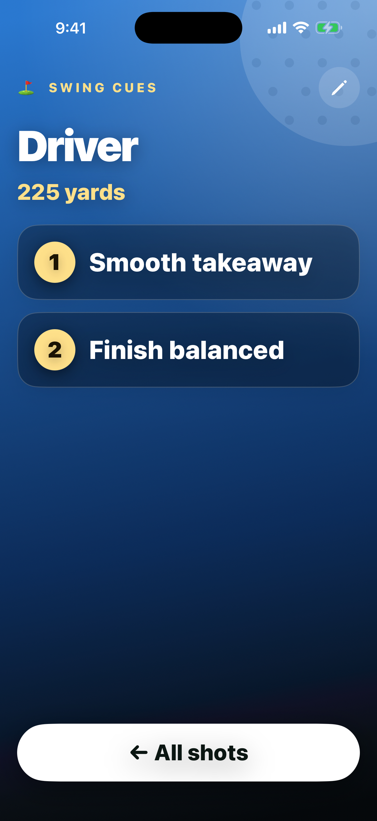 Golfminders showing two numbered Driver swing cues on an iPhone